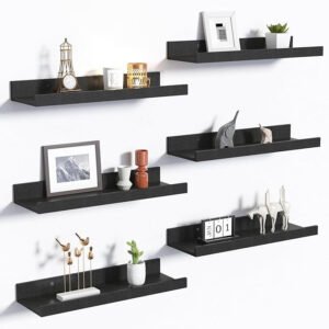 6-Piece Black Floating Wall Shelf Set